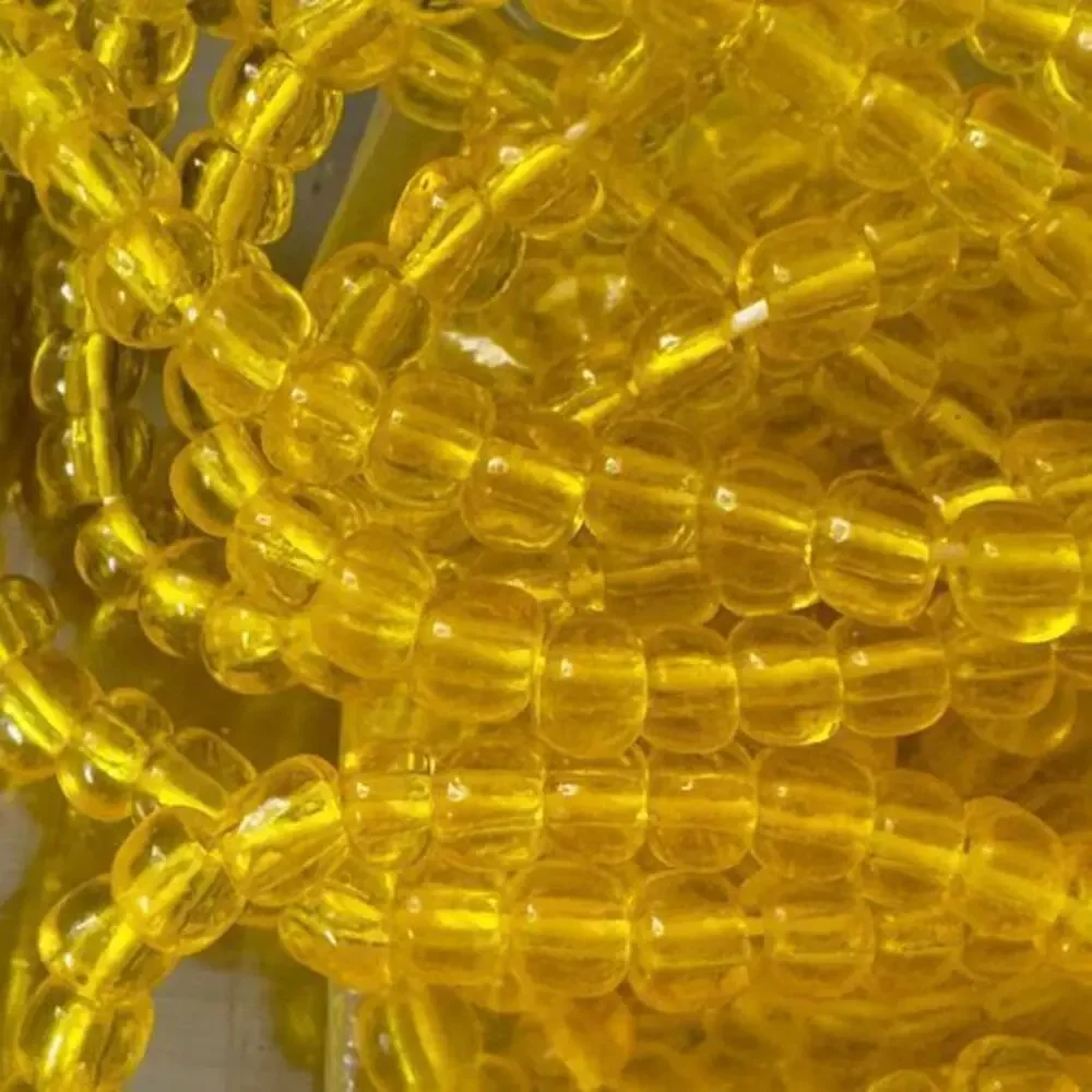 Translucent Iridescent Yellow 6/0 Murano Glass Seed Beads Hank Vintage Lot 43 gr